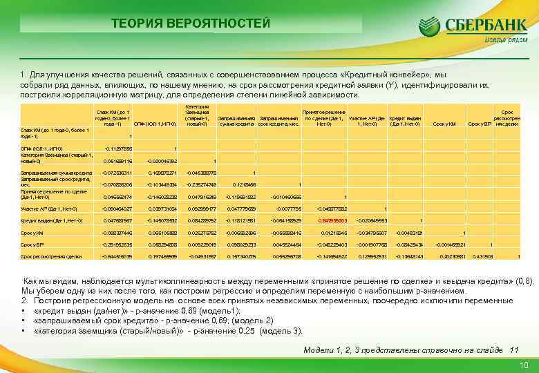 ТЕОРИЯ ВЕРОЯТНОСТЕЙ 1. Для улучшения качества решений, связанных с совершенствованием процесса «Кредитный конвейер» ,