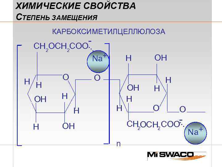 ХИМИЧЕСКИЕ СВОЙСТВА СТЕПЕНЬ ЗАМЕЩЕНИЯ КАРБОКСИМЕТИЛЦЕЛЛЮЛОЗА . . . CH 2 OCH 2 COO Na+