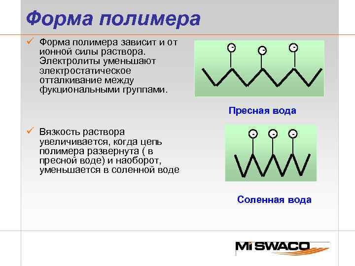 Форма полимера ü Форма полимера зависит и от ионной силы раствора. Электролиты уменьшают электростатическое