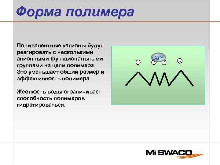 Форма полимера Поливалентные катионы будут реагировать с несколькими анионными функциональными группами на цепи полимера.