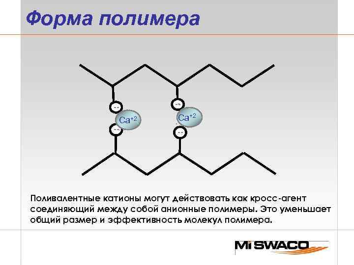 Форма полимера -Са+2 -- --- Са+2 -- Поливалентные катионы могут действовать как кросс-агент соединяющий