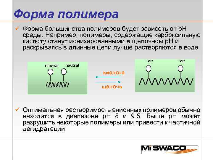 Форма полимера ü Форма большинства полимеров будет зависеть от p. H среды. Например, полимеры,