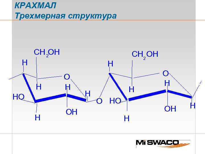 КРАХМАЛ Трехмерная структура H O CH 2 OH CH 2 OH H H O