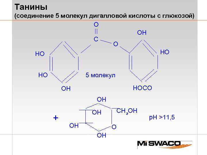 Танины (соединение 5 молекул дигалловой кислоты с глюкозой) O OH C O HO HO