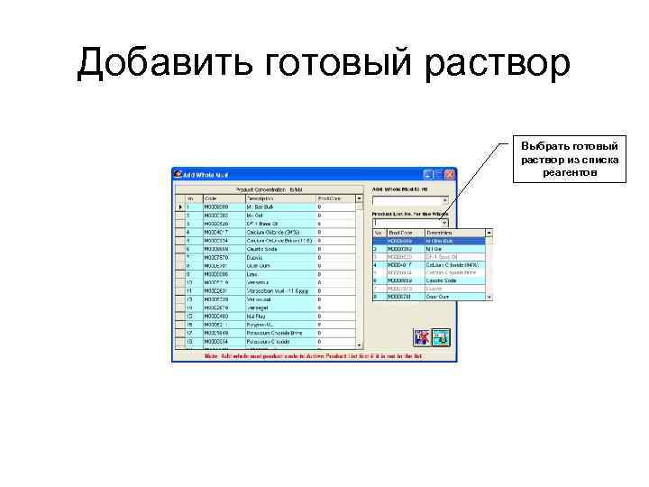 Добавить готовый раствор Выбрать готовый раствор из списка реагентов 