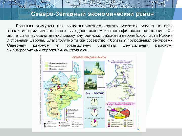 Северо-Западный экономический район Главным стимулом для социально экономического развития района на всех этапах истории
