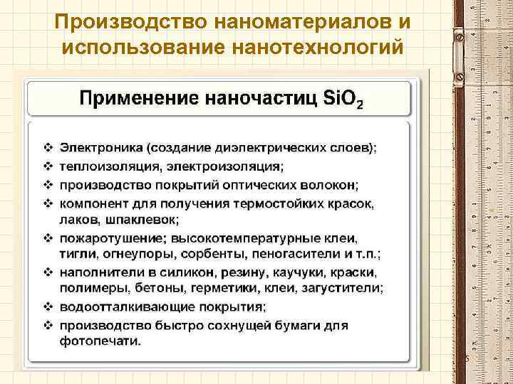 Производство наноматериалов и использование нанотехнологий 15 