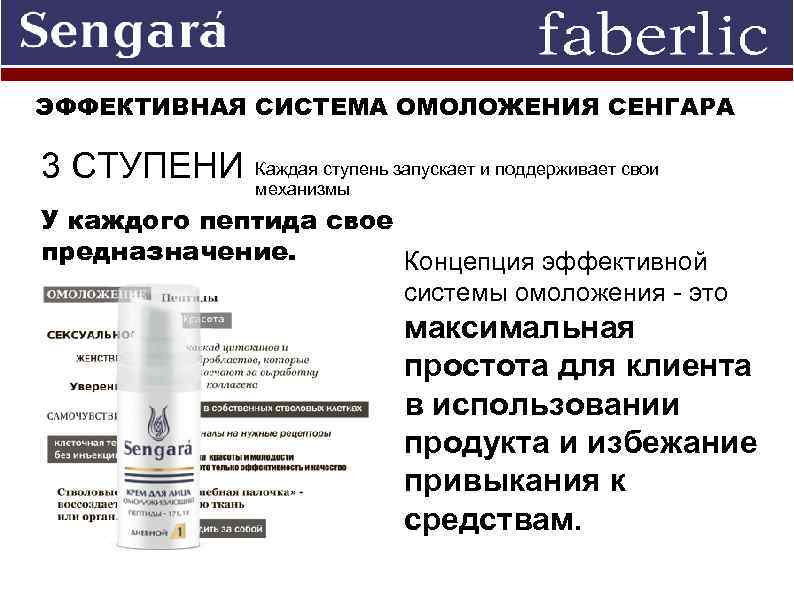 ЭФФЕКТИВНАЯ СИСТЕМА ОМОЛОЖЕНИЯ СЕНГАРА 3 СТУПЕНИ Каждая ступень запускает и поддерживает свои механизмы У