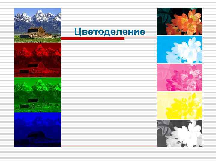 При цветоделении цветное компьютерное изображение раскладывается на составляющие цветовой модели