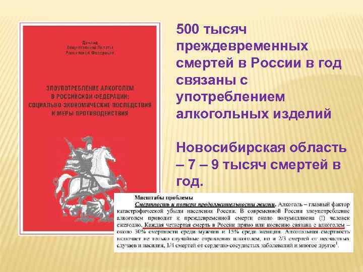 500 тысяч преждевременных смертей в России в год связаны с употреблением алкогольных изделий Новосибирская