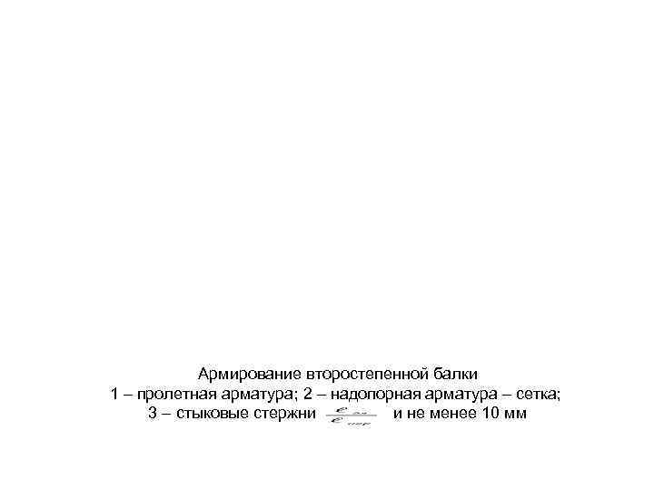 Армирование второстепенной балки 1 – пролетная арматура; 2 – надопорная арматура – сетка; 3