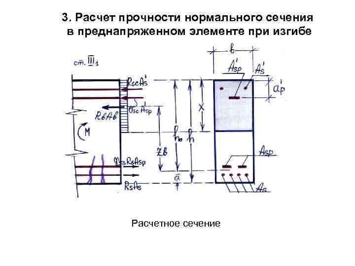 3. Расчет прочности нормального сечения в преднапряженном элементе при изгибе Расчетное сечение 