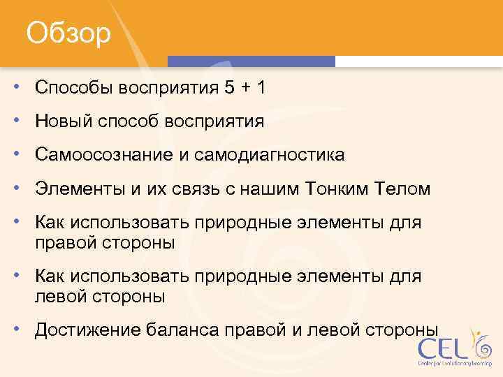 Обзор • Способы восприятия 5 + 1 • Новый способ восприятия • Самоосознание и