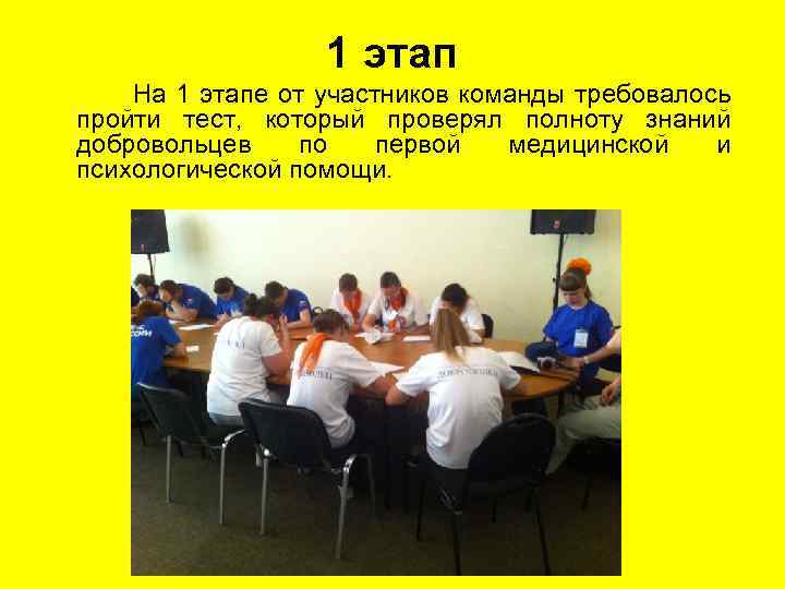 1 этап На 1 этапе от участников команды требовалось пройти тест, который проверял полноту