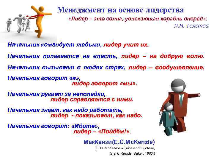 Менеджмент на основе лидерства «Лидер – это волна, увлекающая корабль вперёд» . Л. Н.