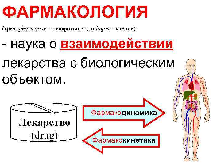 ФАРМАКОЛОГИЯ (греч. pharmacon – лекарство, яд; и logos – учение) - наука о взаимодействии