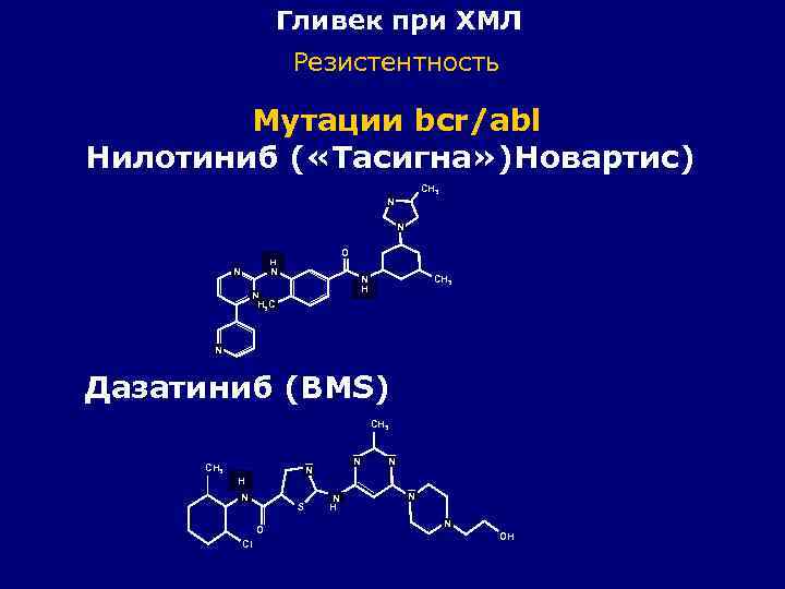 Гливек при ХМЛ Резистентность Мутации bcr/abl Нилотиниб ( «Тасигна» )Новартис) CH 3 N N