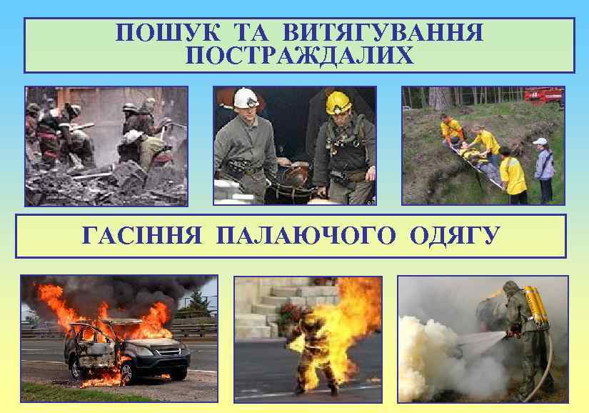 ПОШУК ТА ВИТЯГУВАННЯ ПОСТРАЖДАЛИХ ГАСІННЯ ПАЛАЮЧОГО ОДЯГУ 