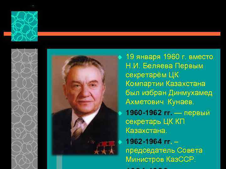 u u u 19 января 1960 г. вместо Н. И. Беляева Первым секретарём ЦК