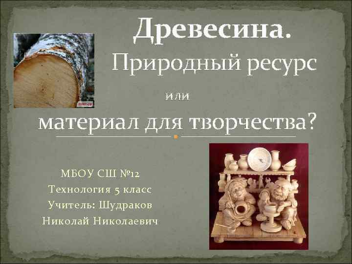 Древесина. Природный ресурс или материал для творчества? МБОУ СШ № 12 Технология 5 класс