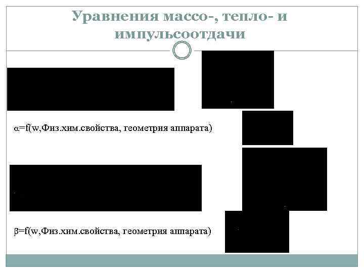 Уравнения массо-, тепло- и импульсоотдачи =f(w, Физ. хим. свойства, геометрия аппарата) 