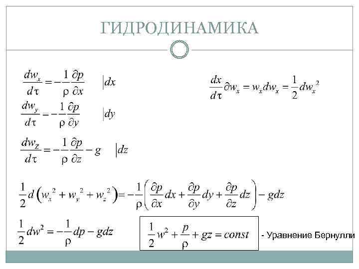 ГИДРОДИНАМИКА - Уравнение Бернулли 