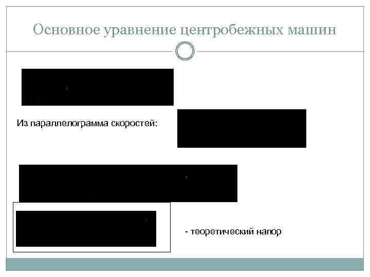 Основное уравнение центробежных машин Из параллелограмма скоростей: - теоретический напор 