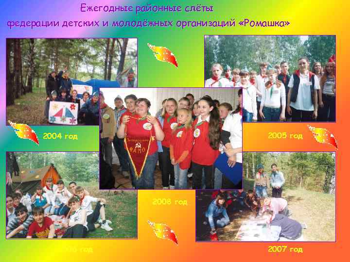 Ежегодные районные слёты федерации детских и молодёжных организаций «Ромашка» 2005 год 2004 год 2008