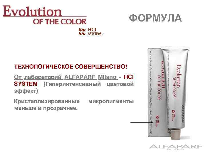 ФОРМУЛА ТЕХНОЛОГИЧЕСКОЕ СОВЕРШЕНСТВО! От лабораторий ALFAPARF Milano - HCI SYSTEM (Гиперинтенсивный цветовой эффект) Кристаллизированные