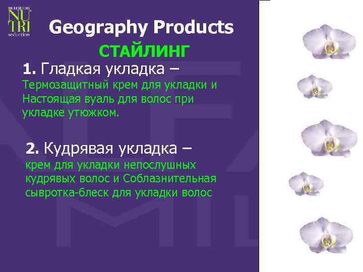 Geography Products СТАЙЛИНГ 1. Гладкая укладка – Термозащитный крем для укладки и Настоящая вуаль