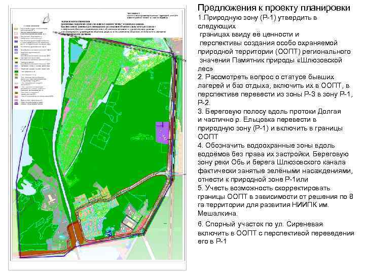 Предложения к проекту планировки 1. Природную зону (Р-1) утвердить в следующих границах ввиду её