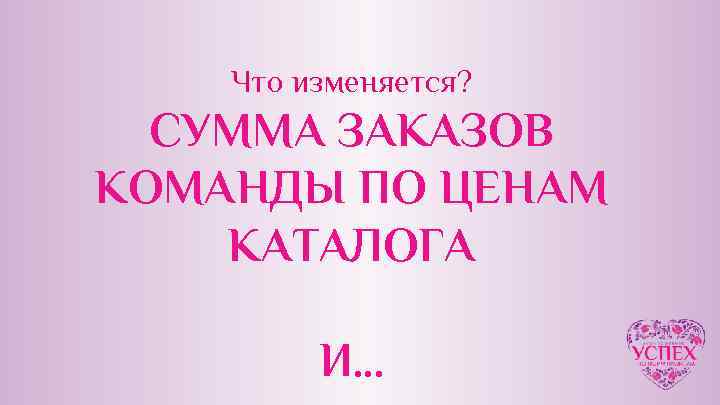 Что изменяется? СУММА ЗАКАЗОВ КОМАНДЫ ПО ЦЕНАМ КАТАЛОГА И… 