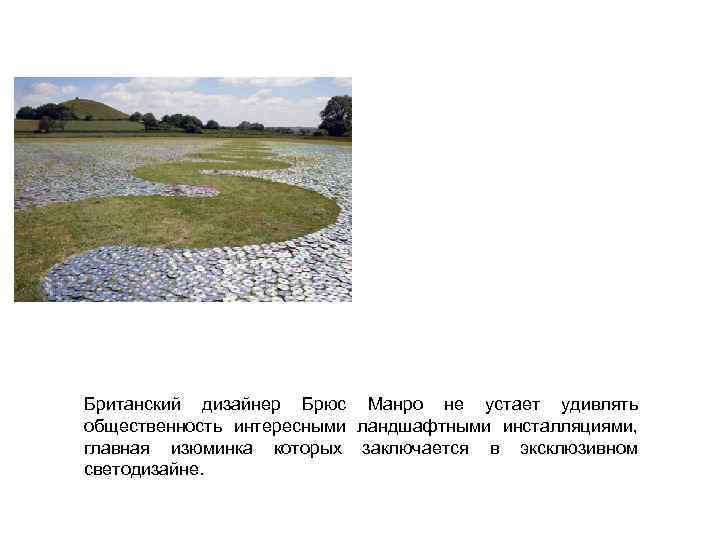 Британский дизайнер Брюс Манро не устает удивлять общественность интересными ландшафтными инсталляциями, главная изюминка которых