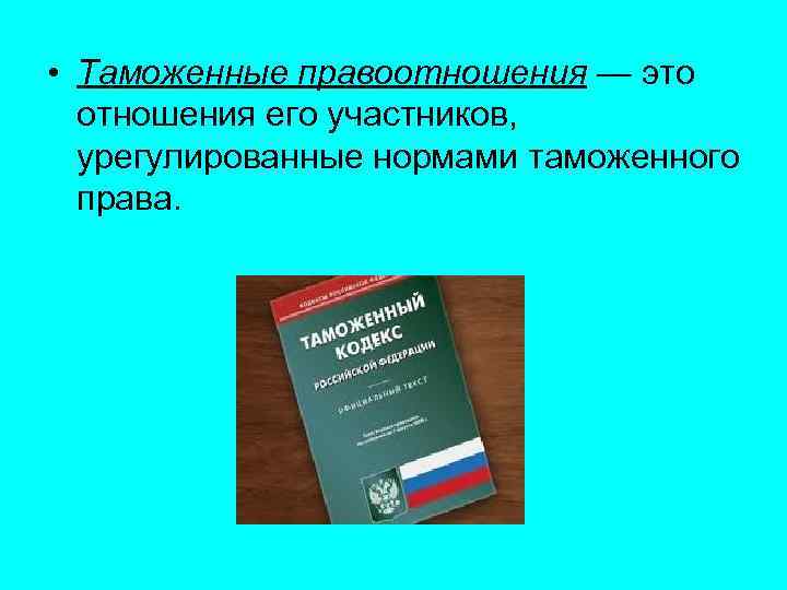  • Таможенные правоотношения — это отношения его участников, урегулированные нормами таможенного права. 
