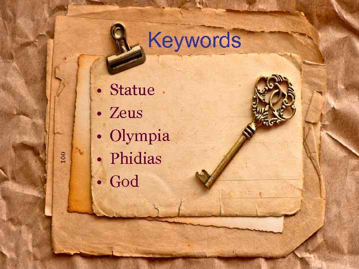 Keywords • • • Statue Zeus Olympia Phidias God 
