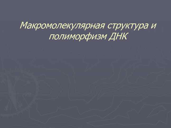 Макромолекулярная структура и полиморфизм ДНК 