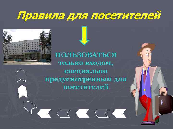 Правила для посетителей ПОЛЬЗОВАТЬСЯ только входом, специально предусмотренным для посетителей 