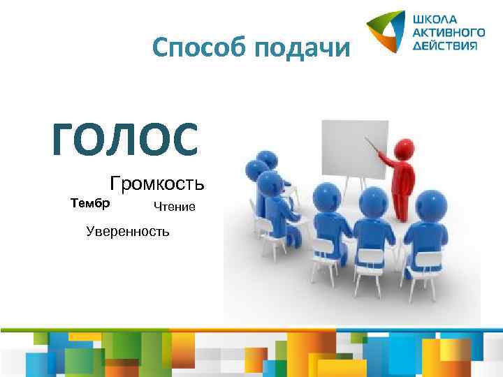 Способ подачи ГОЛОС Громкость Тембр Чтение Уверенность 