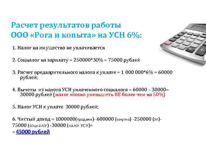 Расчет результатов работы ООО «Рога и копыта» на УСН 6%: 1. Налог на имущество