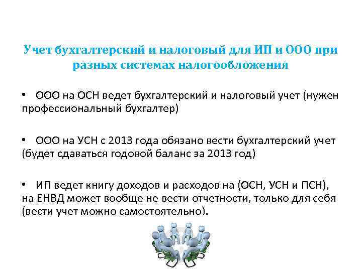 Учет бухгалтерский и налоговый для ИП и ООО при разных системах налогообложения • ООО