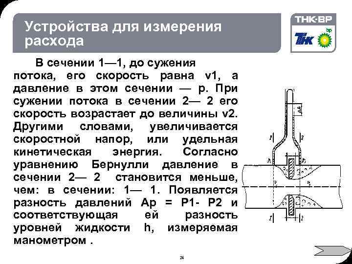 02. 2018 © THK-BP presentation name Устройства для измерения расхода В сечении 1— 1,
