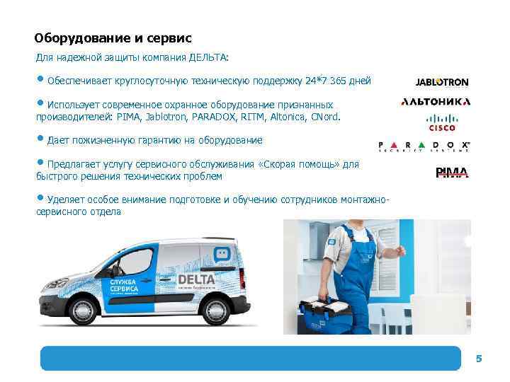 Оборудование и сервис Для надежной защиты компания ДЕЛЬТА: Обеспечивает круглосуточную техническую поддержку 24*7 365
