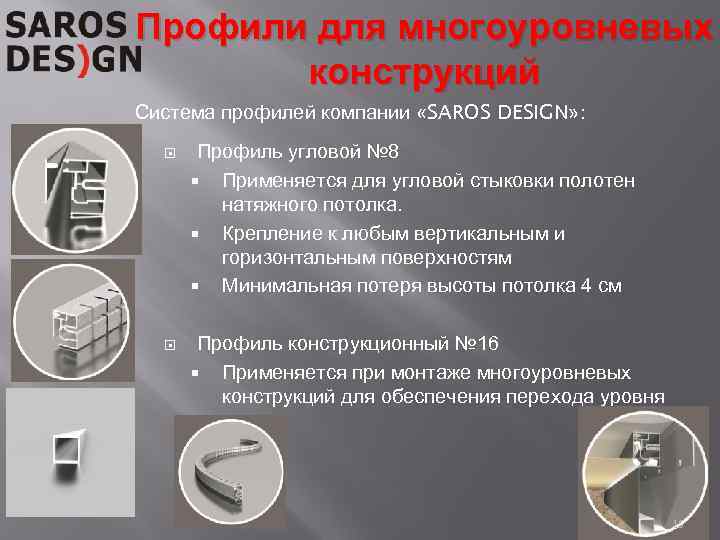 Профили для многоуровневых конструкций Система профилей компании «SAROS DESIGN» : Профиль угловой № 8