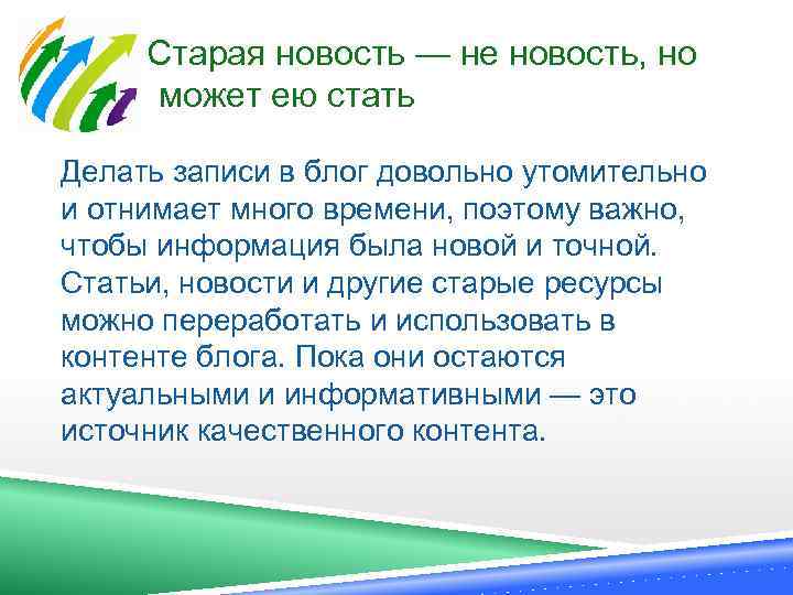  Старая новость — не новость, но она может ею стать Делать записи в