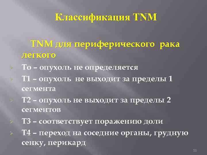 Классификация TNM для периферического рака легкого Ø Ø Ø To – опухоль не определяется