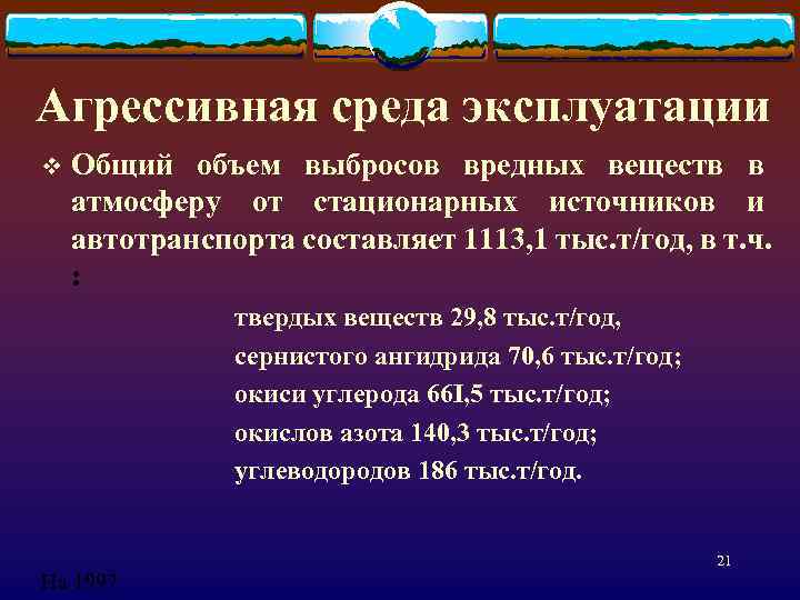 Агрессивная среда эксплуатации v Общий объем выбросов вредных веществ в атмосферу от стационарных источников