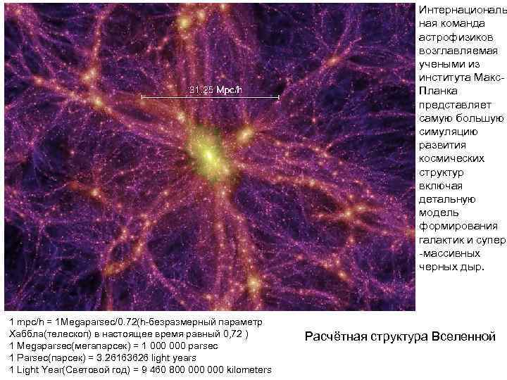 Интернациональ ная команда астрофизиков возглавляемая учеными из института Макс. Планка представляет самую большую симуляцию