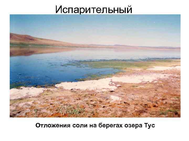 Испарительный Отложения соли на берегах озера Тус 