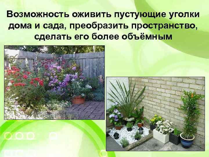 Возможность оживить пустующие уголки дома и сада, преобразить пространство, сделать его более объёмным 