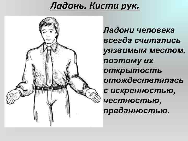Ладонь. Кисти рук. Ладони человека всегда считались уязвимым местом, поэтому их открытость отождествлялась с